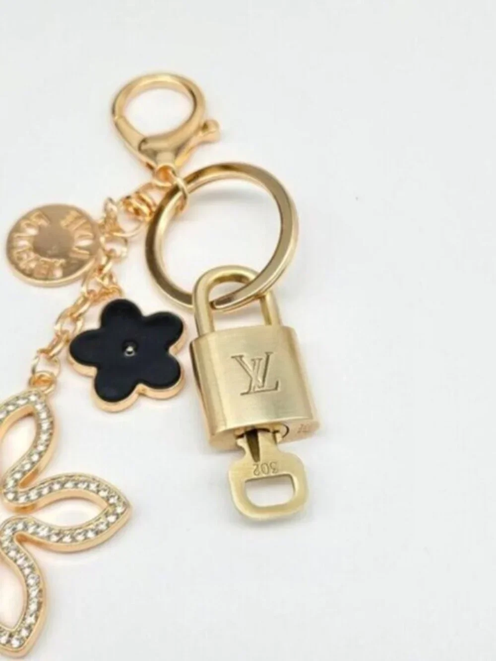 Authentic Louis Vuitton Gold Padlock 🔑 Unbranded Clover Keychain Bag Charm LV